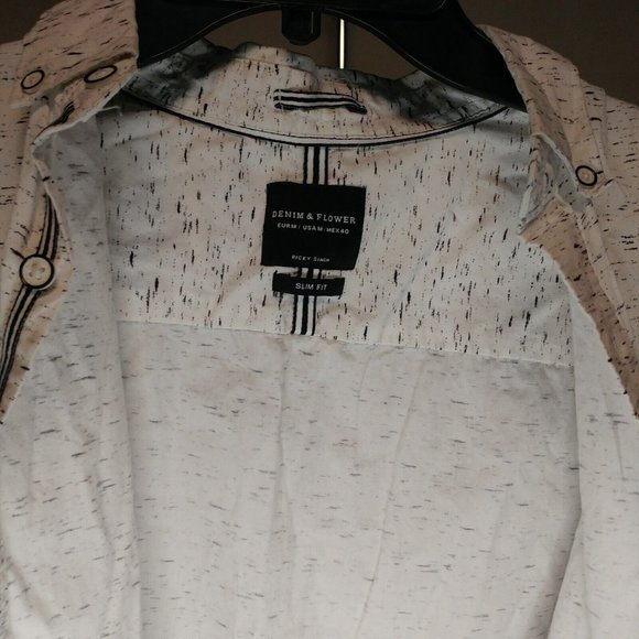 Denim And Flower White Button Down Shirt Ricky Singh Size M Slim - Picture 4 of 11